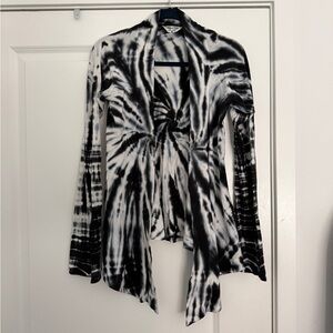 Hard Tail Tie Dye Black & White Open Front Cardigan Comfy Stretchy Soft